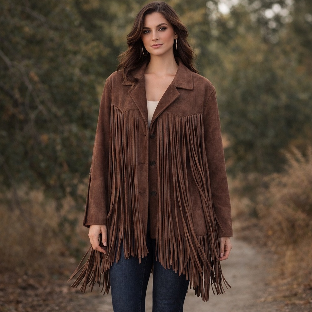 1970 Brown Super Long Fringe Suede Jacket VINTAGE WESTERN SIZE 40 OOAK - Picture 16 of 16